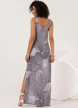 Lunender - Vestido Midi com Fendas Laterais Cinza - LUNENDER