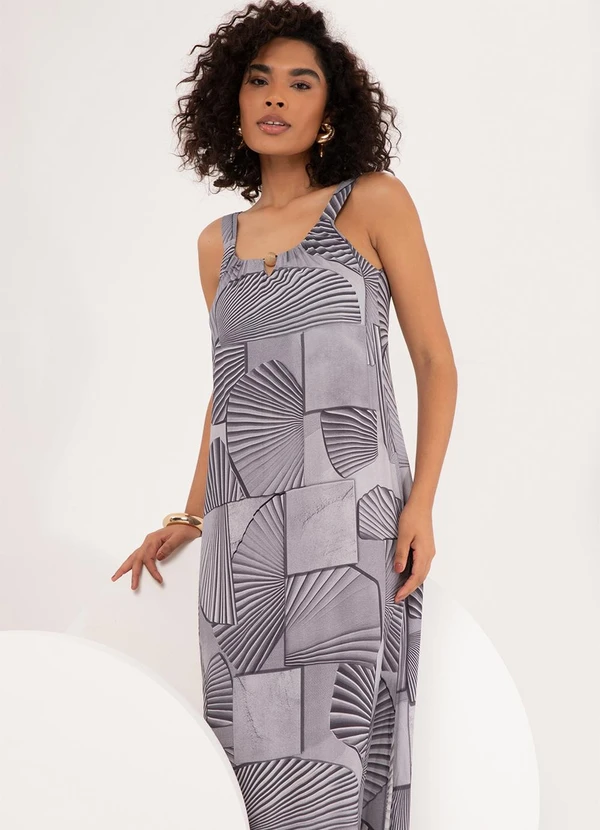 Lunender - Vestido Midi com Fendas Laterais Cinza 3