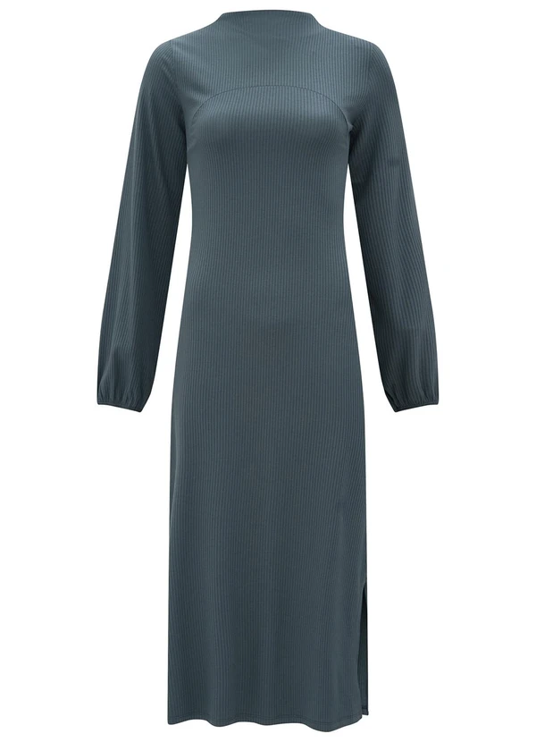 Lunender - Vestido Midi com Fendas Laterais em Malha Azul 3