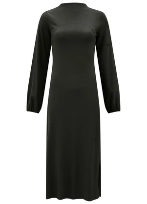 Lunender - Vestido Midi com Fendas Laterais em Malha Preto - LUNENDER