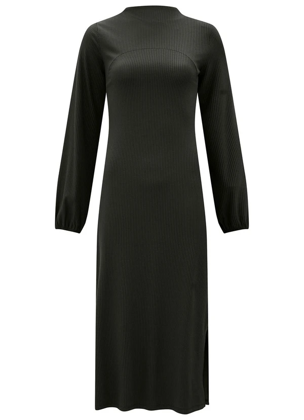 Lunender - Vestido Midi com Fendas Laterais em Malha Preto 1