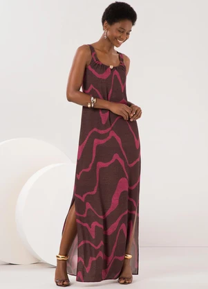 Lunender - Vestido Midi com Fendas Laterais Marrom - LUNENDER