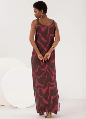 Lunender - Vestido Midi com Fendas Laterais Marrom - LUNENDER