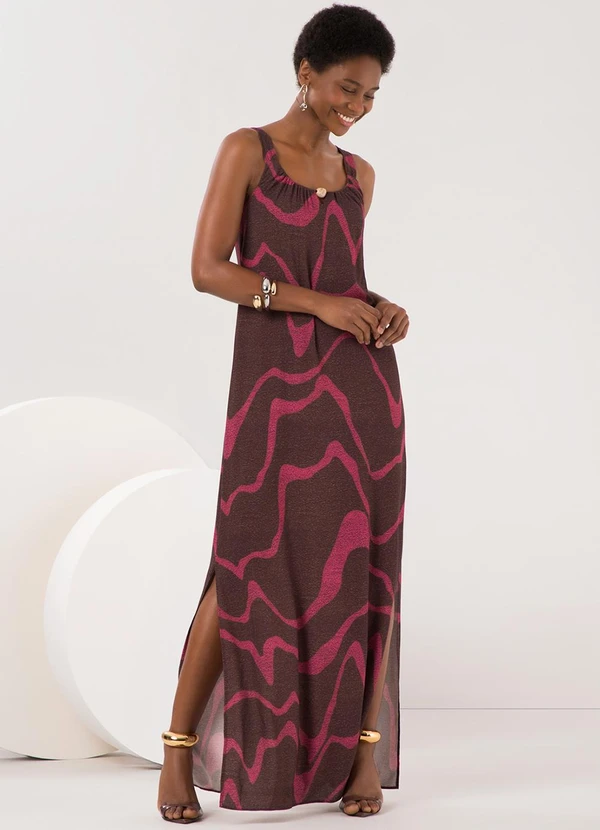 Lunender - Vestido Midi com Fendas Laterais Marrom