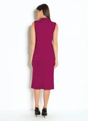 Moda Pop - Vestido Midi com Gola Alta e Fenda Bordô - MODA POP