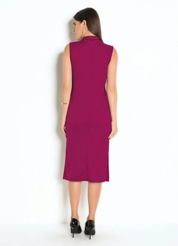Moda Pop - Vestido Midi com Gola Alta e Fenda Bordô 2