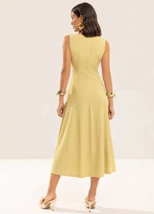 Gris - Vestido Midi com Linho e Elastano Amarelo - GRIS