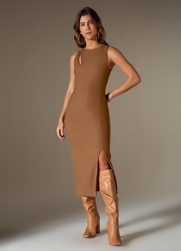 Use Modo - Vestido Midi com Recortes Assimétricos Marrom