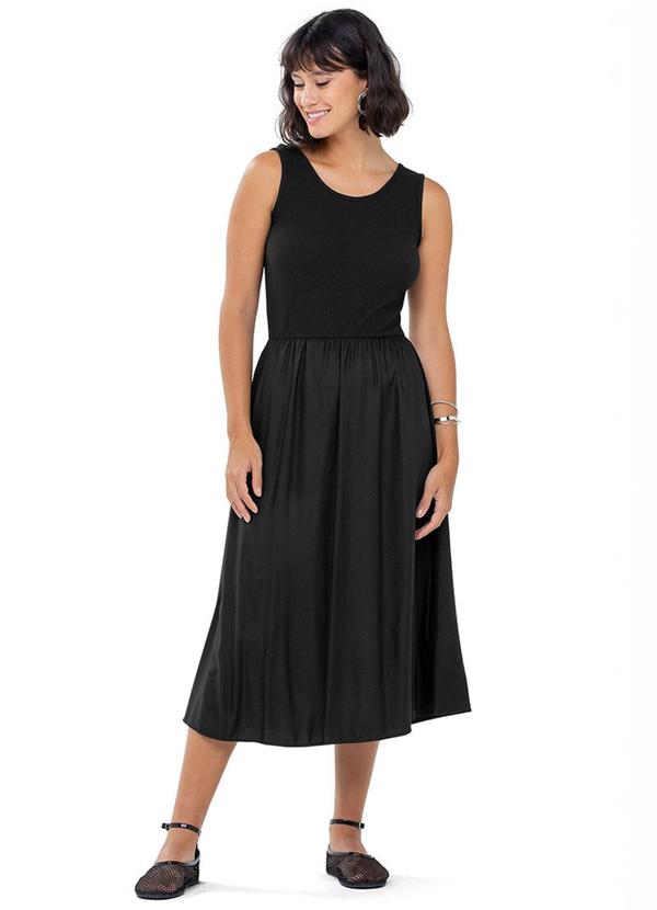 Rezzato - Vestido Midi com Saia Fluida Adulto Preto