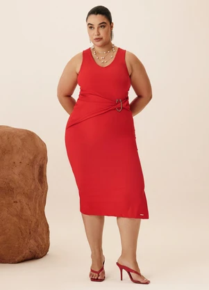 Elegance - Vestido Midi com Torcido Frente Vermelho Spice - ELEGANCE