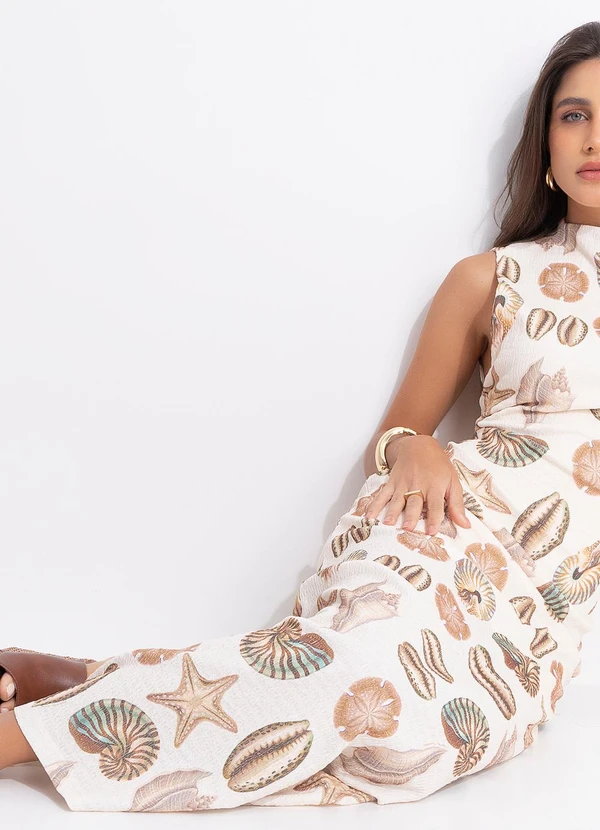 Farm - Vestido Midi Conchas Bege 5