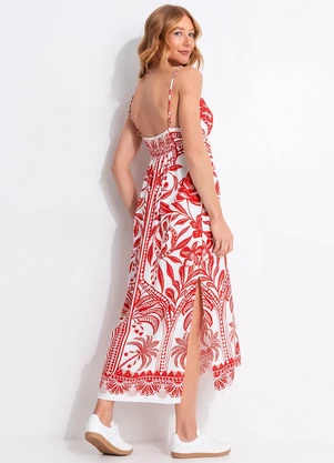 Farm - Vestido Midi Coqueiro de Flor Vermelho - FARM