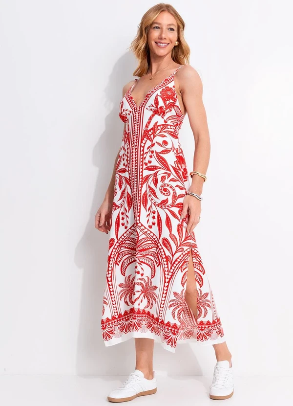 Farm - Vestido Midi Coqueiro de Flor Vermelho 3