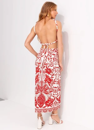 Farm - Vestido Midi Coqueiro de Flor Vermelho - FARM