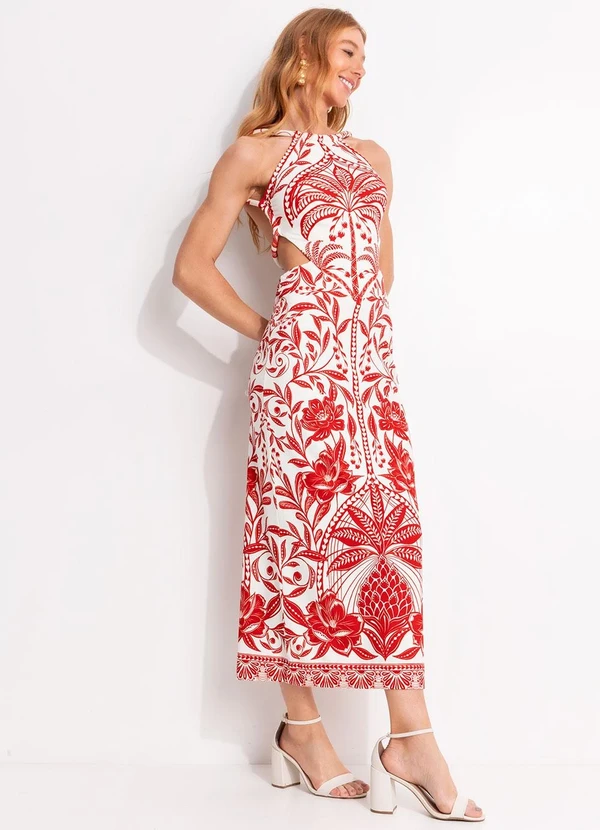 Farm - Vestido Midi Coqueiro de Flor Vermelho 3