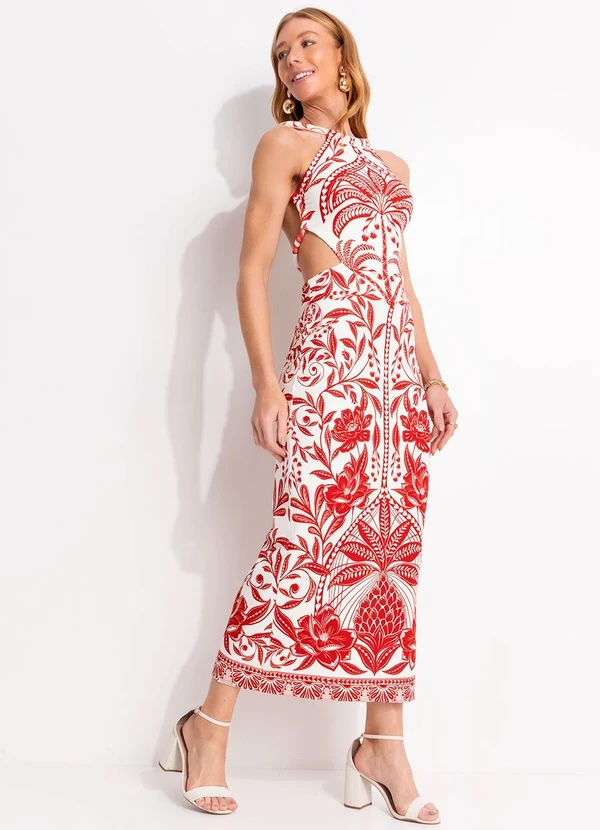 Farm - Vestido Midi Coqueiro de Flor Vermelho 5