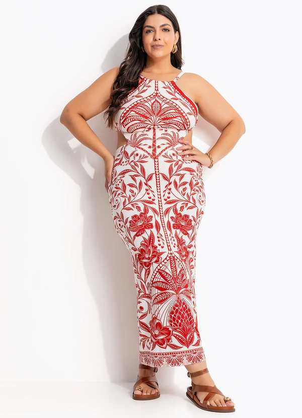 Farm - Vestido Midi Coqueiro de Flor Vermelho 8