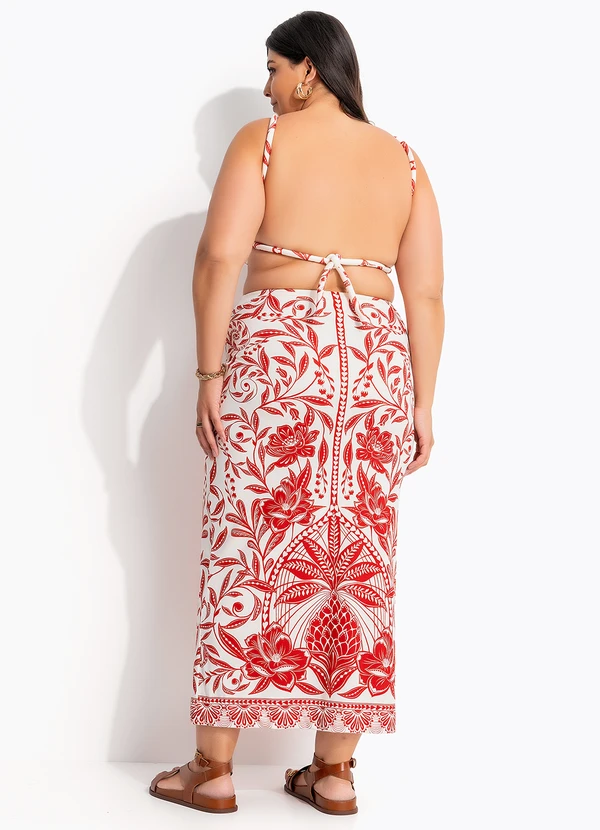 Farm - Vestido Midi Coqueiro de Flor Vermelho 9