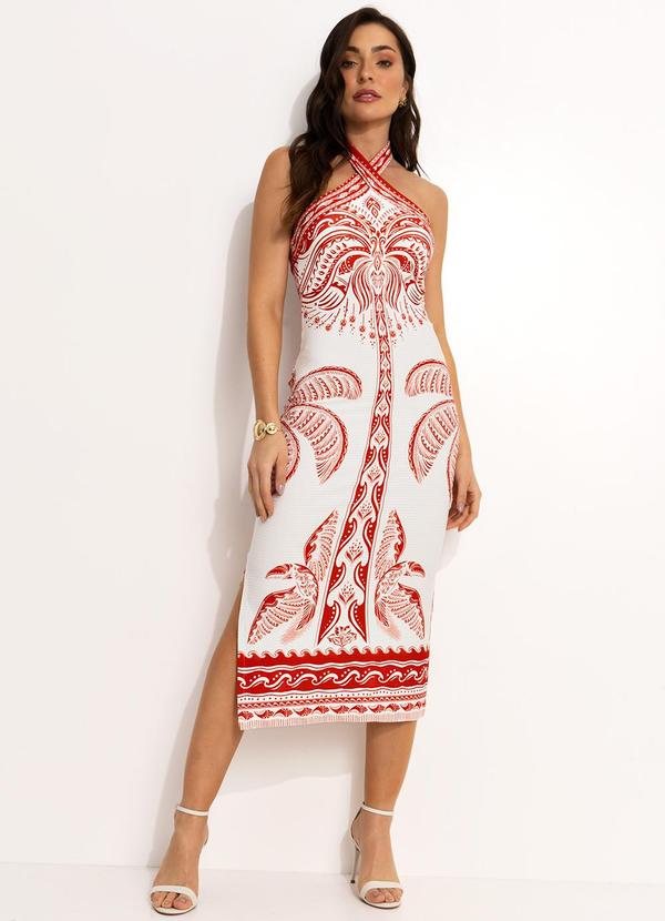 Farm - Vestido Midi Coqueiro Majestoso Off White