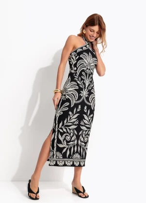 Farm - Vestido Midi Coqueiro Sereno Preto - FARM