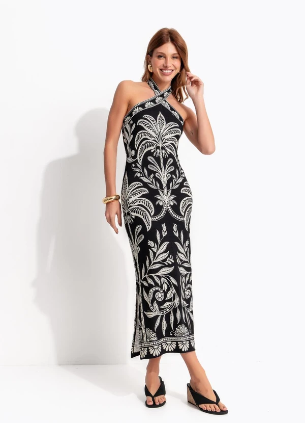 Farm - Vestido Midi Coqueiro Sereno Preto