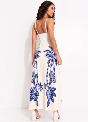 Farm - Vestido Midi Coqueiro Tropical Bege - FARM