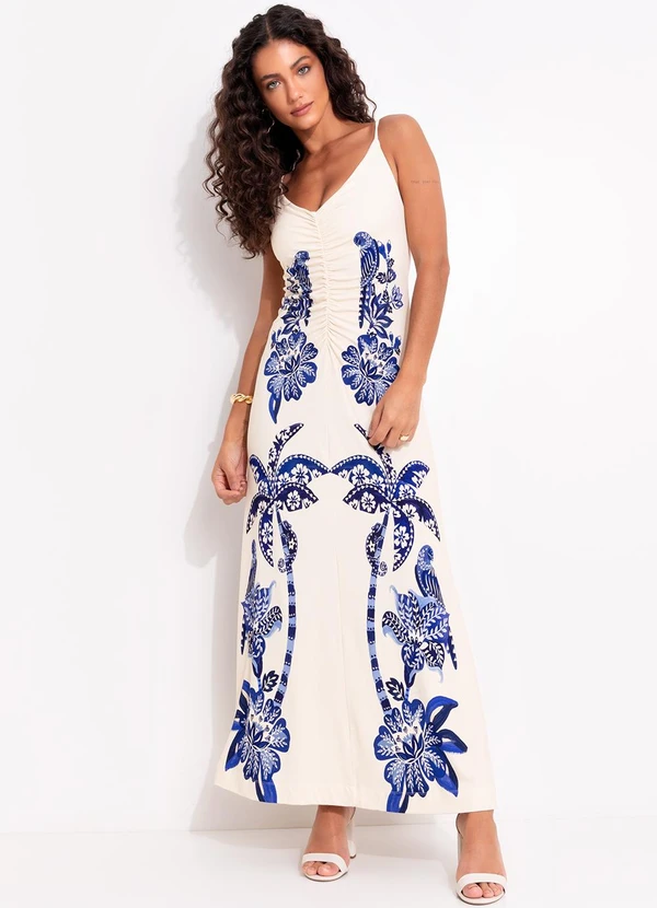 Farm - Vestido Midi Coqueiro Tropical Bege
