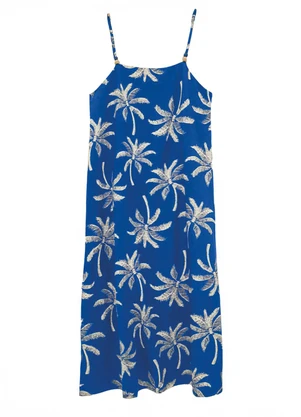 Malwee - Vestido Mídi Coqueiros em Viscolinho Azul - MALWEE