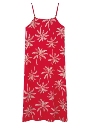 Malwee - Vestido Mídi Coqueiros em Viscolinho Vermelho - MALWEE