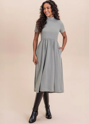 Angel - Vestido Midi Cotton Cinza - ANGEL