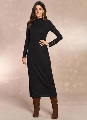 Doce Trama - Vestido Midi Cozy Winter em Tricota Preto - DOCE TRAMA