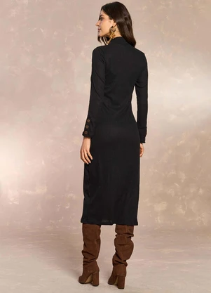Doce Trama - Vestido Midi Cozy Winter em Tricota Preto - DOCE TRAMA