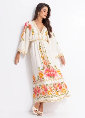 Farm - Vestido Midi Cropped Carolina Bege - FARM