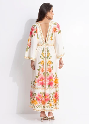 Farm - Vestido Midi Cropped Carolina Bege - FARM