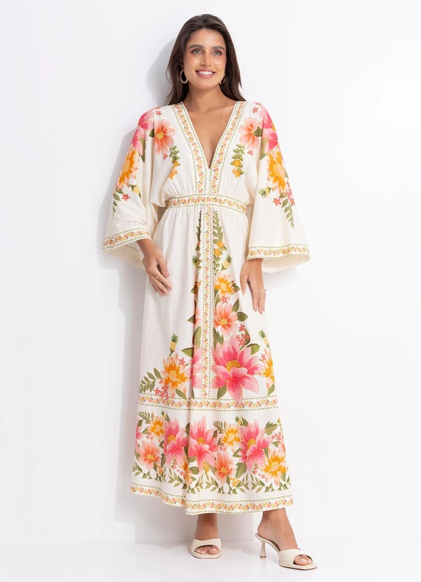 Farm - Vestido Midi Cropped Carolina Bege 3