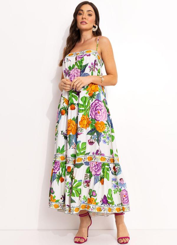 Farm - Vestido Midi Cropped em Viscose Off White