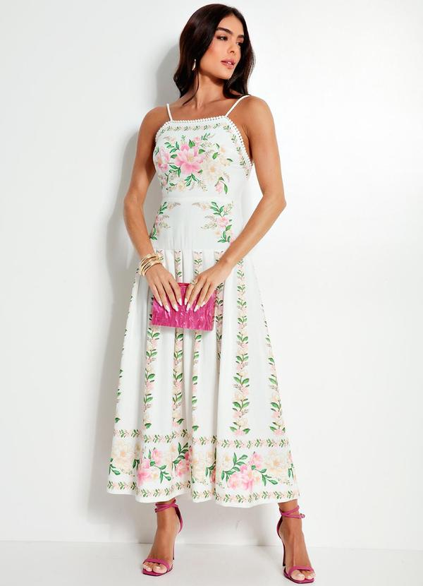 Farm - Vestido Midi Cropped em Viscose Off White