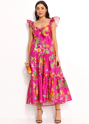 Farm - Vestido Midi Cropped Rosa - FARM