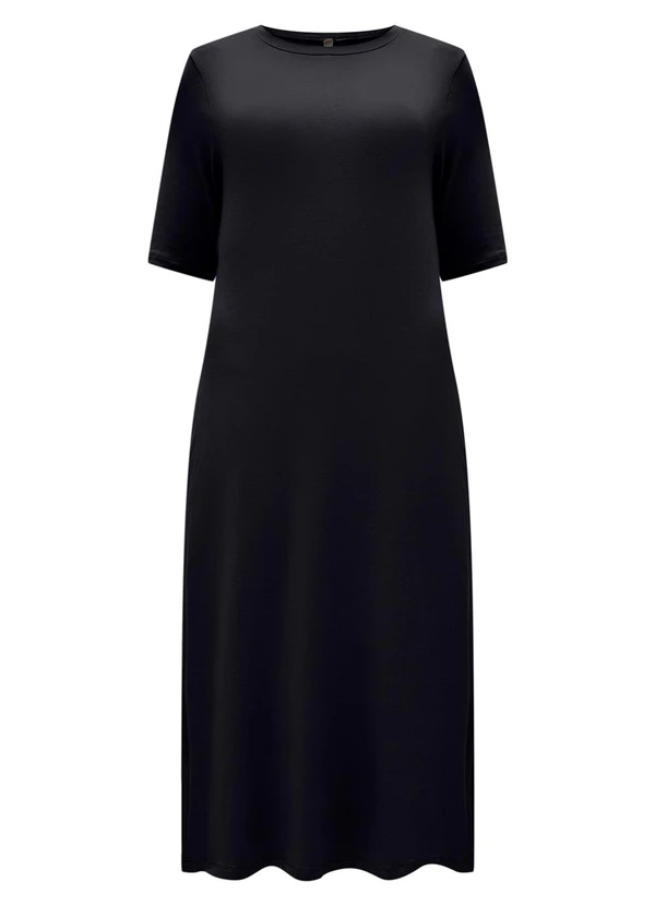 Lunender - Vestido Midi D com Bolsos Laterais Preto