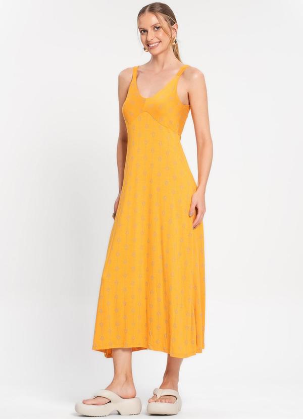 Rovitex - Vestido Midi de Alça Amarelo