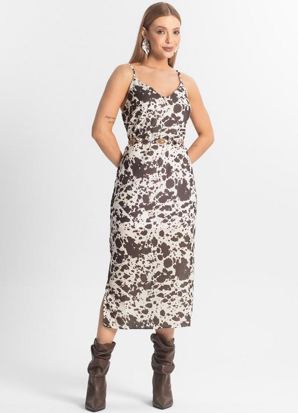 Rovitex - Vestido Midi de Alça Animal Print Veshine Marrom