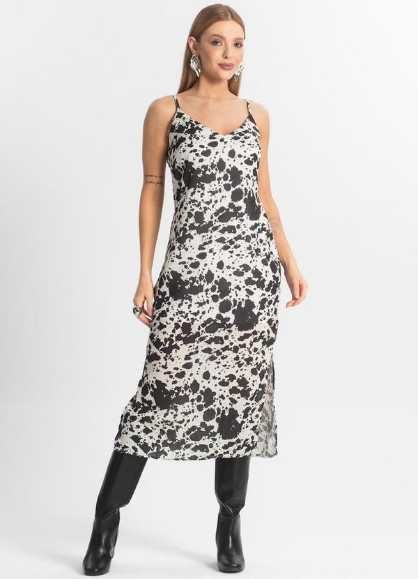 Rovitex - Vestido Midi de Alça Animal Print Veshine Preto
