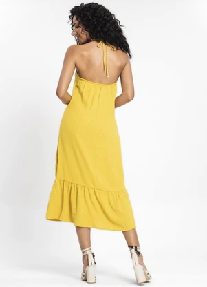 Rovitex - Vestido Midi de Alça e Babados em Air Flow Amarelo - ROVITEX