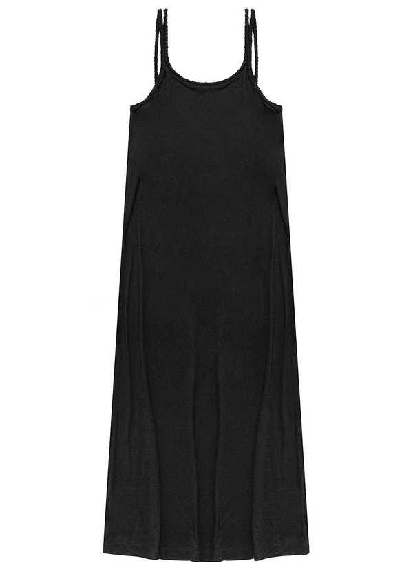 Endless - Vestido Midi de Alça em Visco Maquinetada Preto 3
