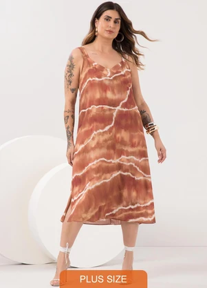 Lunender Mais Mulher - Vestido Midi de Alças com Decote em V Bege - LUNENDER MAIS MULHER