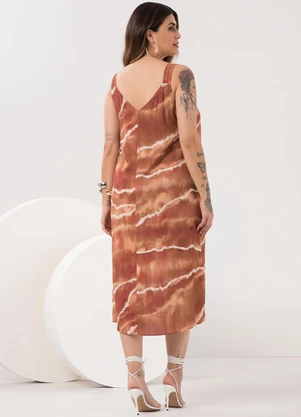 Lunender Mais Mulher - Vestido Midi de Alças com Decote em V Bege - LUNENDER MAIS MULHER