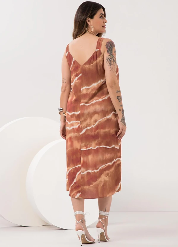 Lunender Mais Mulher - Vestido Midi de Alças com Decote em V Bege 2