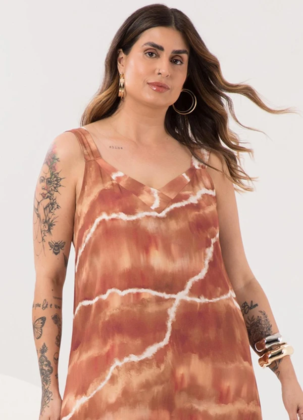 Lunender Mais Mulher - Vestido Midi de Alças com Decote em V Bege 4