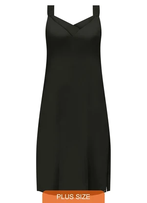 Lunender Mais Mulher - Vestido Midi de Alças com Decote em V Preto - LUNENDER MAIS MULHER