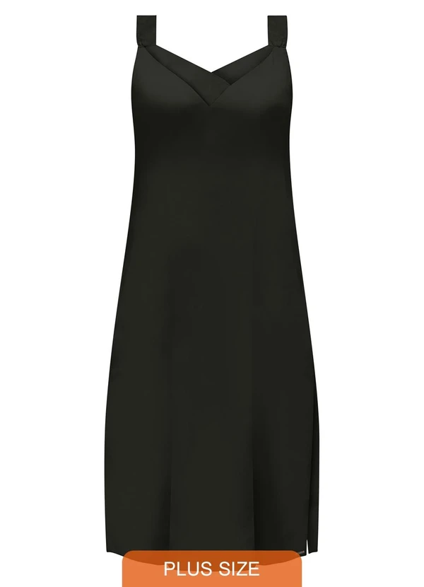 Lunender Mais Mulher - Vestido Midi de Alças com Decote em V Preto